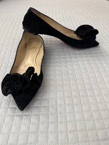 Christian Louboutin ANEMOSEA Rosette Flower Suede Ballet Flats Shoes Black 37.5 - Picture 1 of 11
