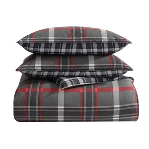 Willow Plaid 3-Piece Grey Microsuede King Duvet Cover Set - Picture 1 of 8
