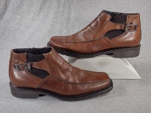 Structure Buckle Strap/Zip-up Ankle Dress Boots Men's 10 D Brown Leather 69141 - Picture 1 of 15