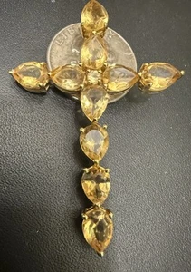 Hermoso Colgante Cruz Citrino Real Vermeil Plata Esterlina De Colección ✝️ - Imagen 1 de 9