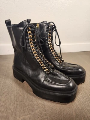 Nuevo $200 Sam Edelman Lovrin Botas de Combate Gruesas al Tobillo de Cuero Negro 8.5 Foto 1 de 4