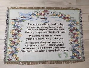 Kinderzimmer Willkommen Neu Baby Wandteppich Überwurf Decke Gewebte Fußabdrücke Blumen 50"x36" - Bild 1 von 7