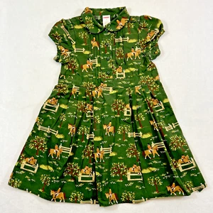 Gymboree Dress Girls 5 Equestrian Club Hunter Green Horse Pony Twirl Pleats Tie - Picture 1 of 10
