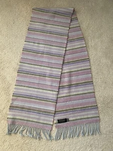 JOHN HANLY Stripe 100% Extra Fine Merino Wool Fringed Scarf MADE IN IRELAND - Picture 1 of 3