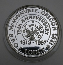 1987 McMinnville Oregon Elks Lodge #1283 1 Troy oz .999 Fine Silver Round NICE!