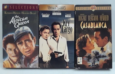 The African Queen & Casablanca & Key Largo Humphrey Bogart VHS Movie Lot of 3 — 第 1/4 张图片