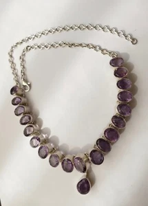 schweres Collier 20 große geschliffene Amethyste 925 Silber Juwelierarbeit - Bild 1 von 5