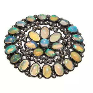 ANELLO TONDO MEHER'S SS OPALE ETIOPE RODIATO NERO E DIAMANTI CHAMPAGNE 0,7 CT - Foto 1 di 3