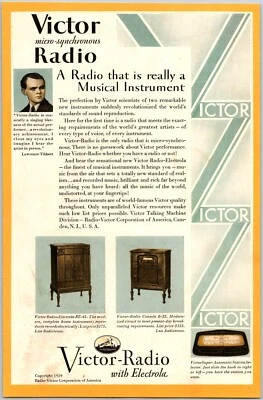PRINT AD 1929 Victor Radio with Electrola RE-45 R-32 Phonograph Lawrence Tibbett - Image 1 of 3