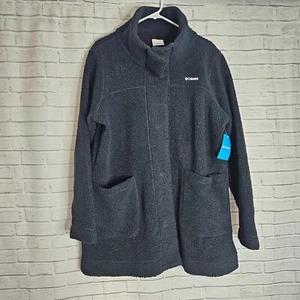 Columbia Women's Panorama Sherpa Fleece Jacket XL Black Long Snap Closure Warm - Picture 1 of 13