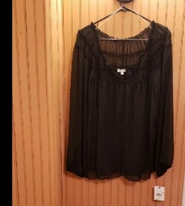 Neu mit Etikett Ophelia Roe Damenbluse mit Rüschenausschnitt Ballonärmel und Quasten Größe 3X - Bild 1 von 5