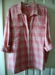 Old Navy Antique Pink Lt Rose Plaid Cotton Pocket Flannel Shirt 3X 22 24 2XL 2X - Picture 1 of 10