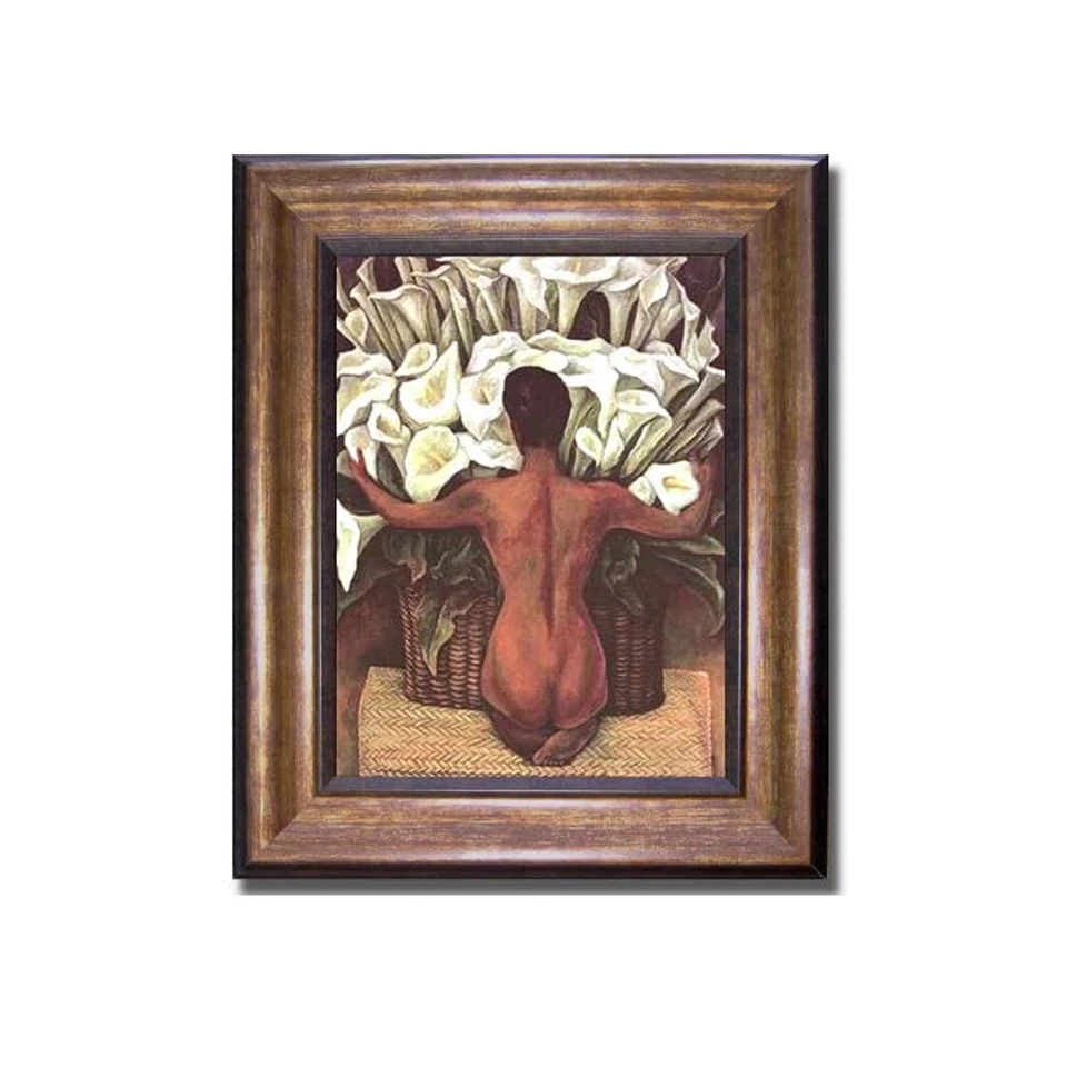 Obra de arte en lirio de cala enmarcada en bronce con lirios de Rivera tamaño enmarcado 19x15 Foto 1 de 1