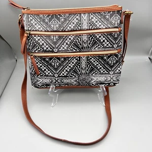 The Sak Black Hasley Crossbody Shoulder Bag Aztec Print Pink Lining WELL USED - Picture 1 of 24