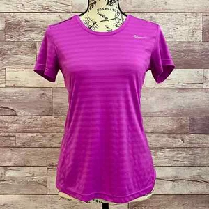 Saucony lila gestreiftes Active-T-Shirt mit U-Ausschnitt - Größe Small - Bild 1 von 11