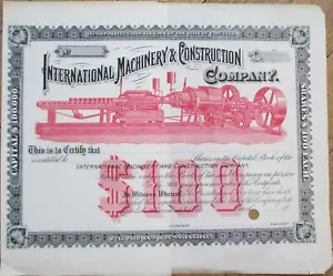 International Machinery and Construction 1880s Stock Certificate, Alexandria, VA - Picture 1 of 1