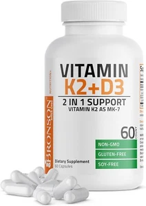 Bronson Vitamin K2 (MK7) with D3 Supplement Non-GMO Formula 5000 IU Vitamin D3 - Picture 1 of 8