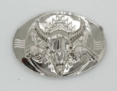 Men's Silver Western Raging Bull Belt Buckle | American Cowboy Vintage Buckle - Image 1 of 2