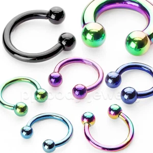 PAIR Anodized Surgical Steel Ball Horseshoe Circular Barbell Earring & Septum - Picture 1 of 4