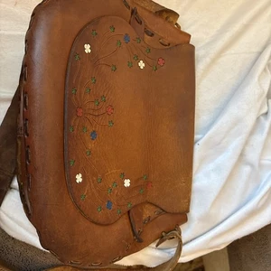 VTG Handmade Hippy Leather Hand Tooled Flower Purse Crossbody Bag Retro 1970s - Bild 1 von 6