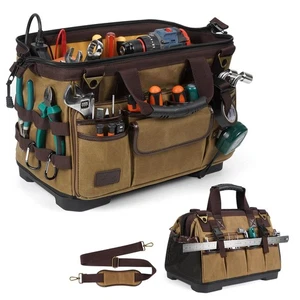 16 Inch Large Electrician Tool Bags for Men Heavy Duty, 31 Pockets Vintage Wa... - Picture 1 of 8