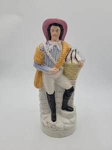 Estatuilla antigua victoriana de cerámica de pescador del siglo XIX de Staffordshire de 14 pulgadas - Imagen 1 de 8