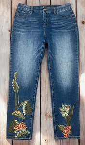 Chicos So Slimming Embroidered Girlfriend Ankle Jeans Sz 1 (Med 8) Stretch Palms - Picture 1 of 9