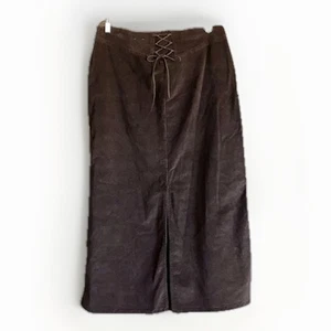 St. Johns Bay Women’s Brown Corduroy MIDI Skirt Stretch Tie Back Size 12 - Picture 1 of 5