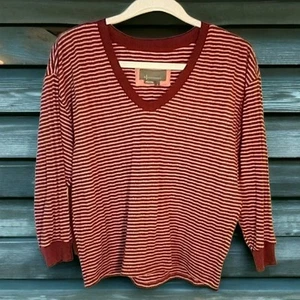 Anthropologie Hanna Striped Top Pink Red V-Neck 3/4 Sleeve Blouse Size S - Picture 1 of 6