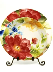 Juego para 4 platos de ensalada y 4 platos de cena Amelia 4 muelles flores florales (8) en total - Imagen 1 de 5
