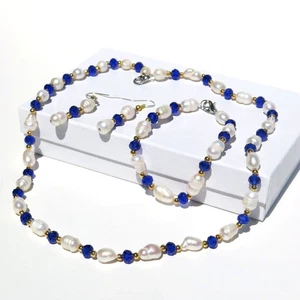 Freshwater Pearl 4 PC Jewelry Set, Natural Pearl Bracelet Earrings and Necklace - Picture 1 of 11
