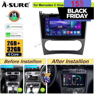 2+32GB Android 14 Autoradio Carplay GPS Navi für Mercedes Benz C CLC Klasse W203 - Bild 1 von 4