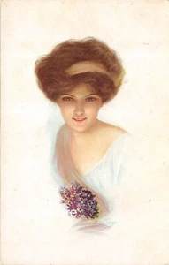AK OCP Künstler Bruno Geyer "Hübsche Frau mit Blumenstrauß" um 1907 - Bild 1 von 2