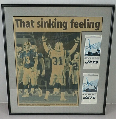 VTG 1999 NY Jets Miami Dolphins NFL Game Dan Marino Framed Article Ticket Stubs Cover