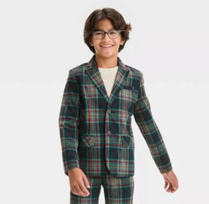 NWT~ Cat and Jack sz 7 Boys Woven Blazer Holiday Plaid Parties Green Red yy69 - Picture 1 of 8