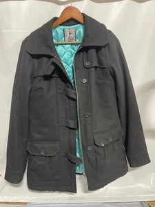 Volcom Womens Gray Black Teal Button Up Jacket Peacoat Cotton Size 12 - Picture 1 of 7