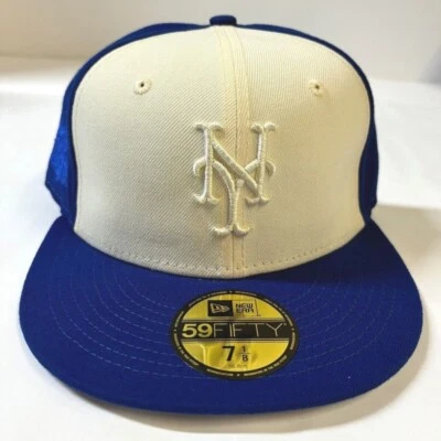 New York Mets 2-Tone World Series 1986 Patch NE MLB Fitted Hat~Cream/Blue - Image 1 of 4