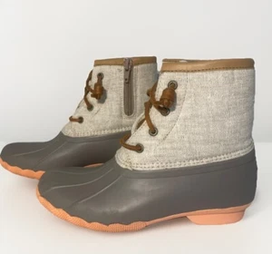 Sperry Girls Youth Size 3M Saltwater Emboss Rubber Boots Zip Cream/gray - Picture 1 of 7