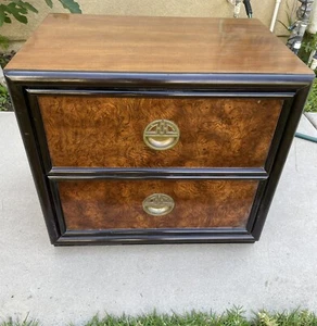Dixie Shangri-La Mahogany Burl & Brass 2-Drawer Nightstand, Black Trim, USA - Picture 1 of 15