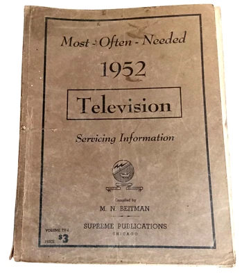 MOST OFTEN NEEDED 1952 Television Servicing Information M.N. Beitman Book Manual - Image 1 of 4
