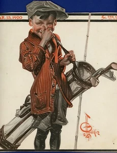 1920 Original JC Leyendecker Color Cover Art. The Snickering Caddy. Sat Eve Post - Picture 1 of 1