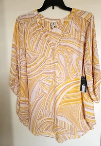 Camicetta top tunica mosaico Worthington taglie forti 0X 2X NUOVA - Foto 1 di 3