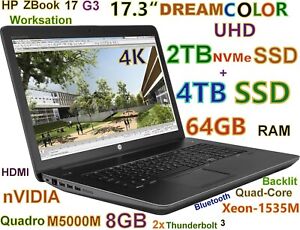 HP ZBook 17 G3 DREAMCOLOR Xeon-Quad 6TB (NVMe + SSD) 64GB 17.3" 4K M5000M 8GB