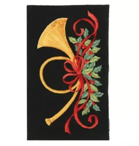 3'x5' Area Rug Carpet Holiday Decor Handmade French Horn Christmas Black Gift - Picture 1 of 1