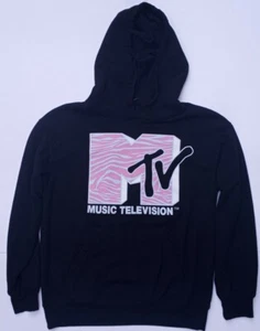 MTV Black Unisex Medium Hoodie Hooded Sweatshirt Music Television Graphic Top - Picture 1 of 4