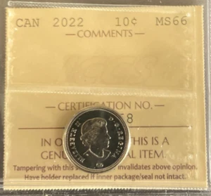 Canadá - 10 centavos - 2022 - Certificado ICCS - MS-66 - Imagen 1 de 3