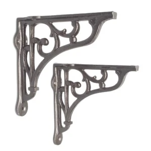 Pair 5" / 13cm Mini Cast Iron Edwardian Shelf Brackets decorative antique scroll - Picture 1 of 6