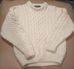 Carraig Donn Ireland Wool Sweater- Child Size XL  Ivory Cable Knit - Picture 1 of 5