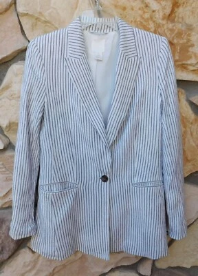 H&M Striped One Button Casual Career Church Office Jacket Blazer Pockets Size 4 - Image 1 of 4