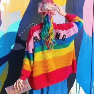 Women's Lazy Oaf Inspired Rainbow color Sweater "BORING" Cardigan Softs Jumper - Picture 1 of 11